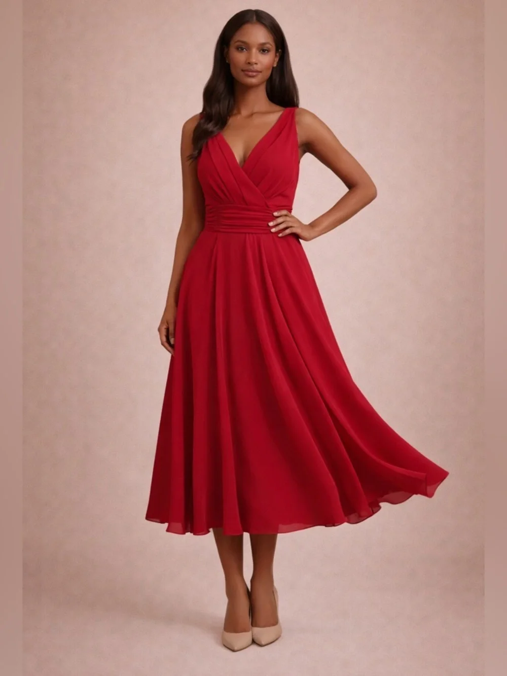 Patra | Dresses | Patra Red Chiffon Fit Flare Dress Size Elegant Formal Wedding Guest Holiday